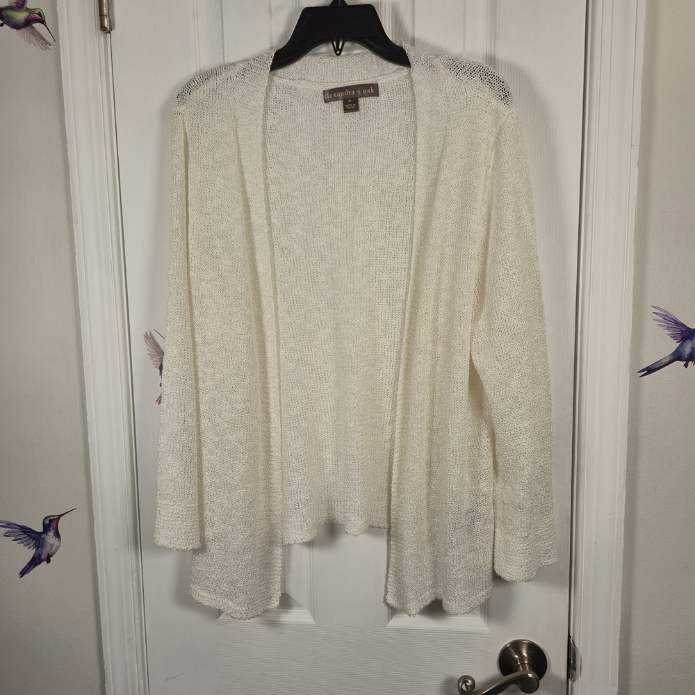 Alexandra + Oak Sheer White Cardigan XL Open Front Summer Sweater Boho Resort